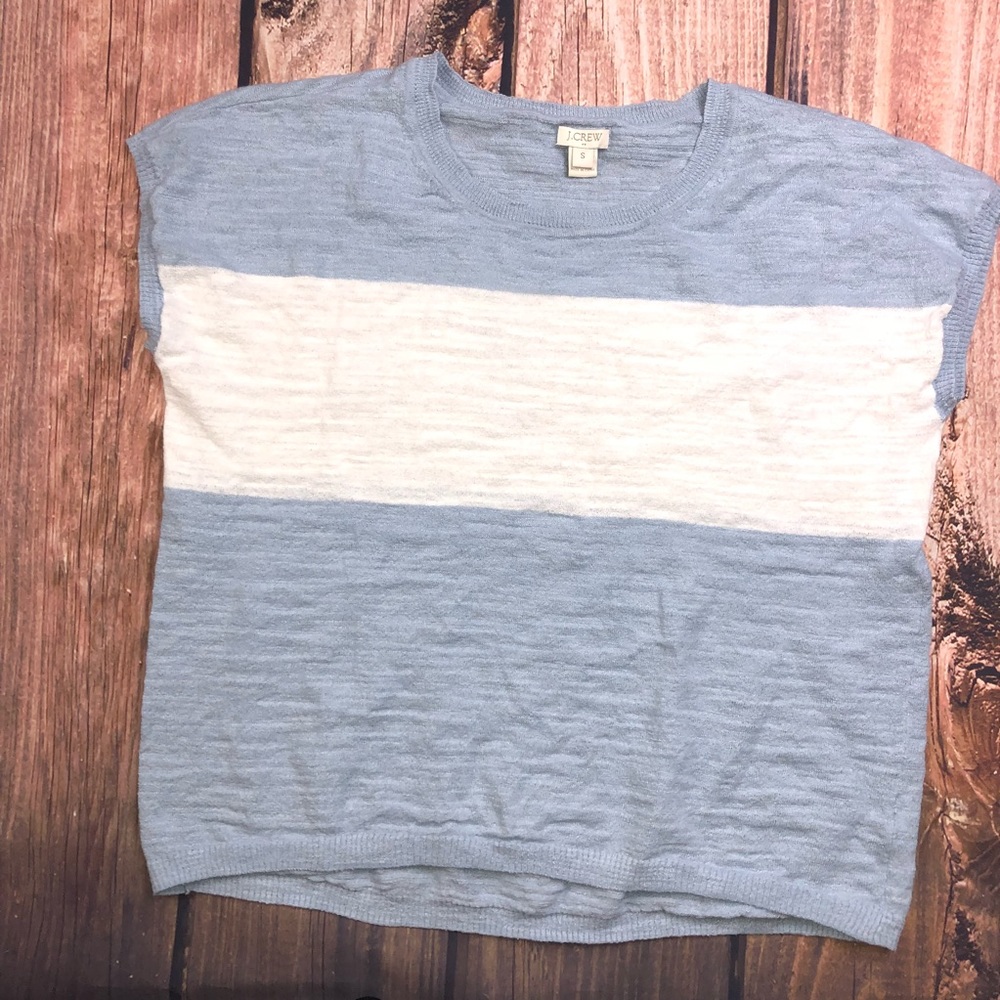 J crew striped linen blend sweater cap sleeve